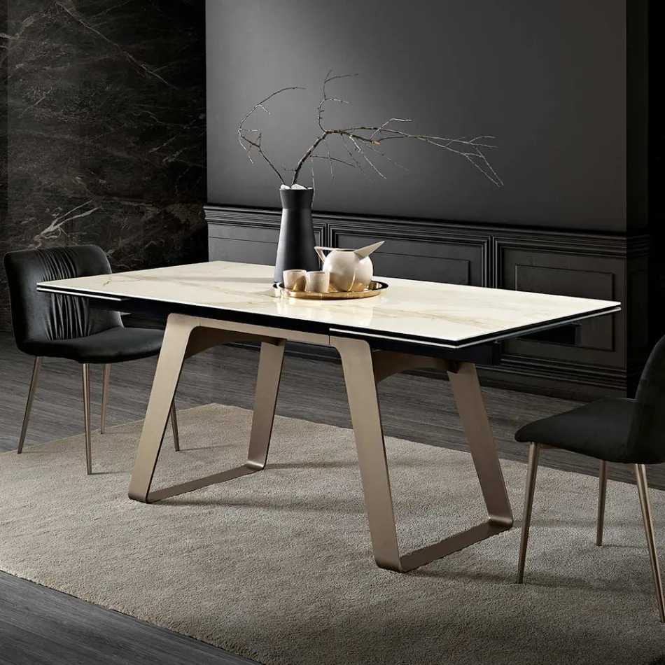 Extendable Dining Table in Glass Ceramic and Metal Made in Italy - Ania Viadurini
