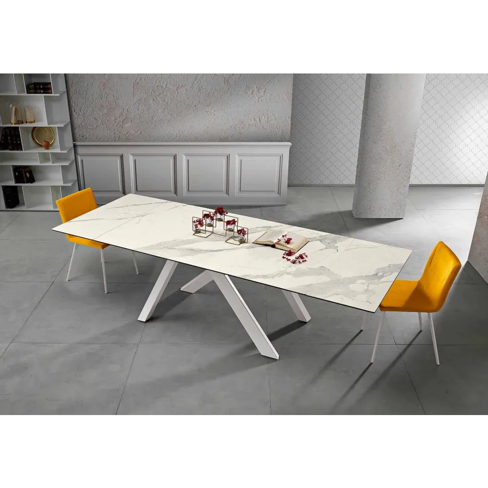 Extendable ceramic glass dining table made in Italy, Wilmer Viadurini