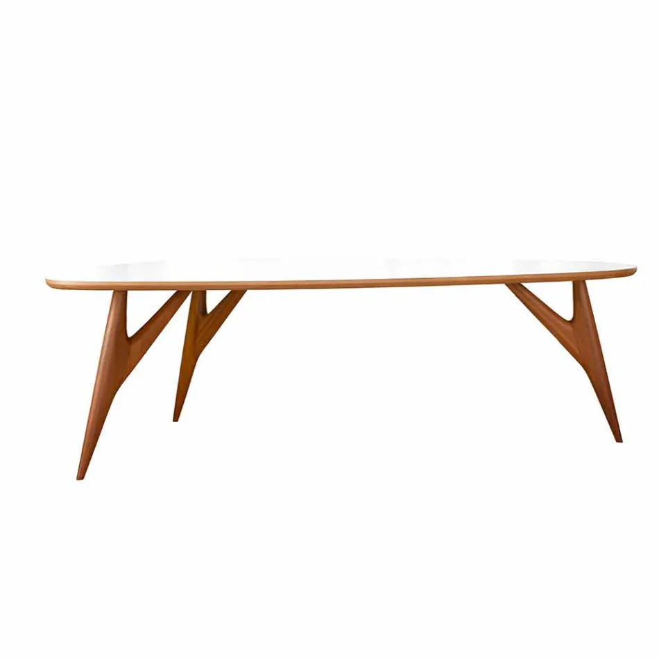 Handcrafted Dining Table in Hpl and Solid Mahogany Made in Italy - Oak Viadurini