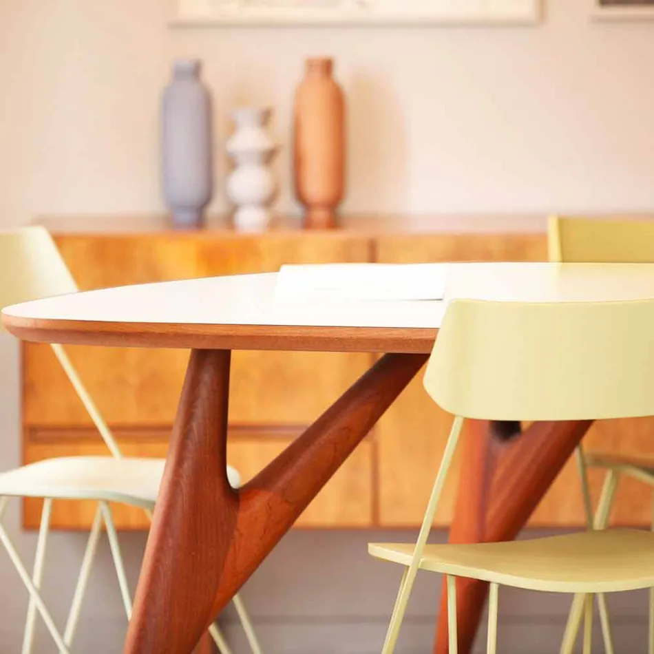 Handcrafted Dining Table in Hpl and Solid Mahogany Made in Italy - Oak Viadurini