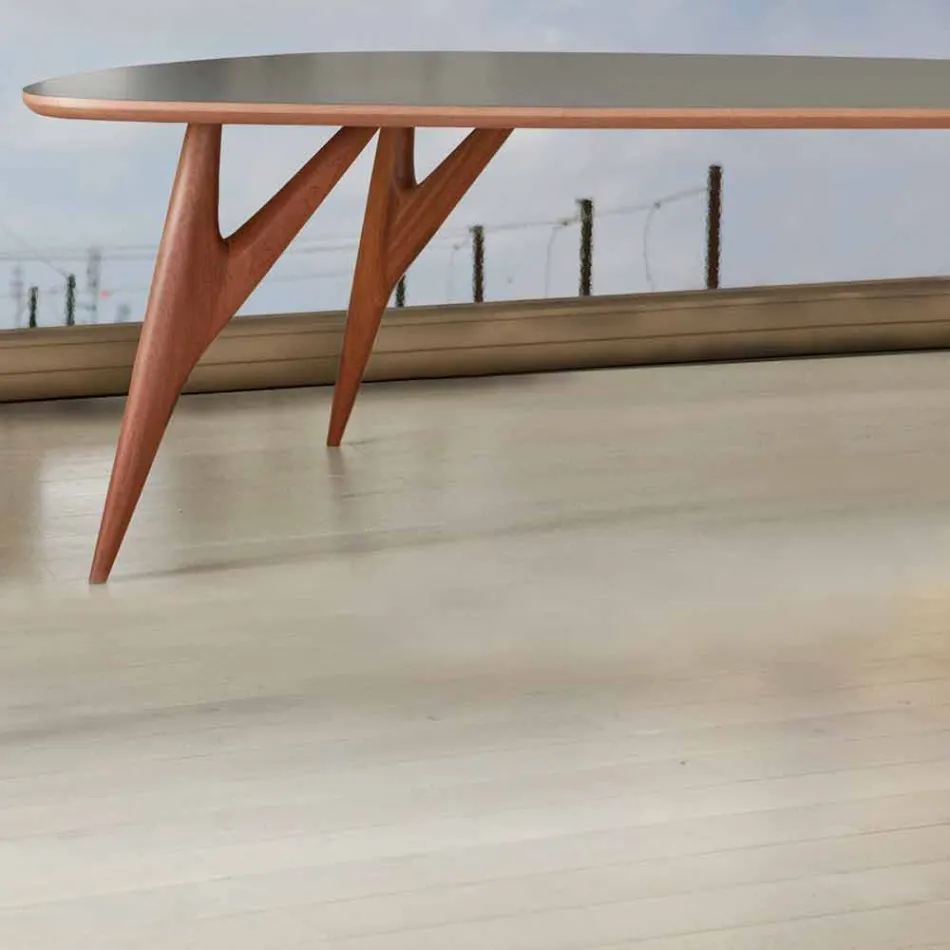 Handcrafted Dining Table in Hpl and Solid Mahogany Made in Italy - Oak Viadurini