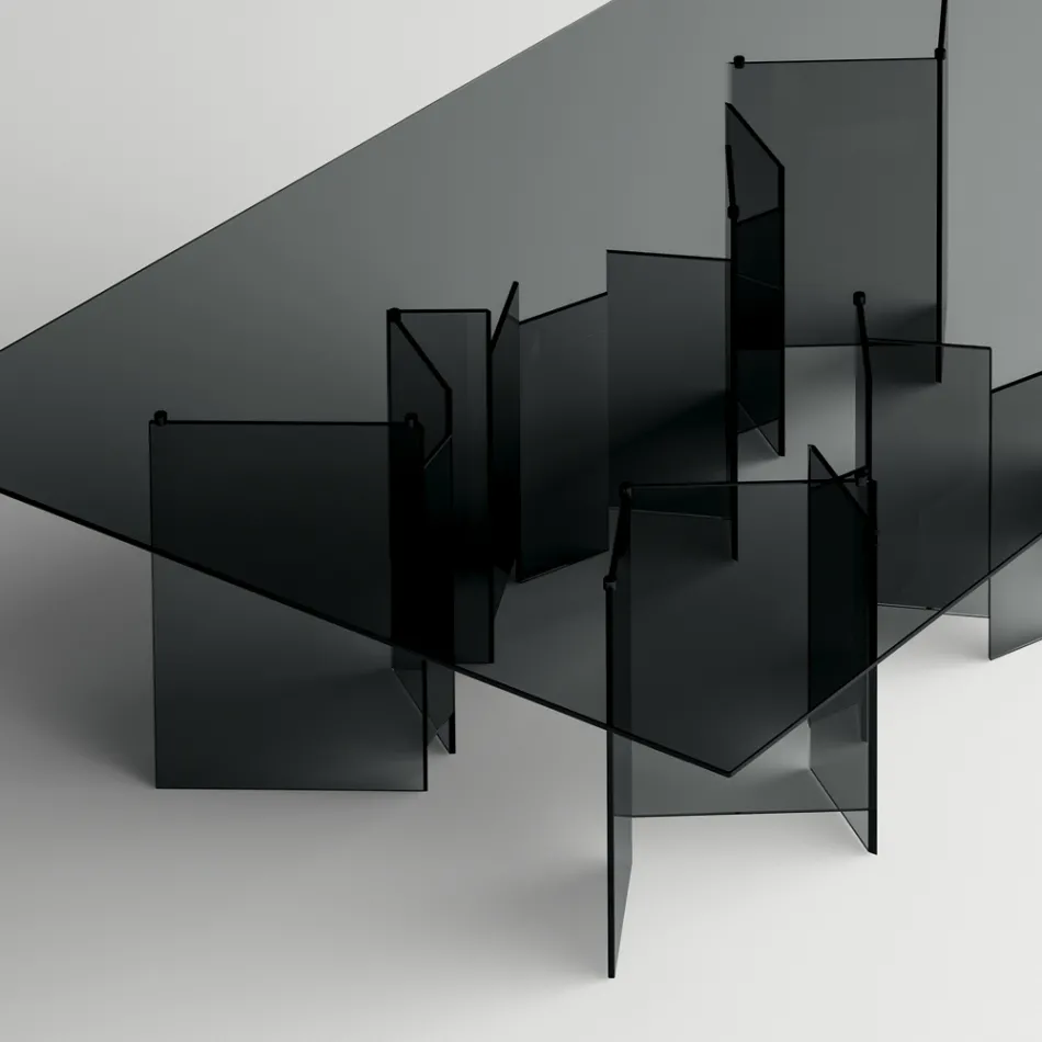 Dining Table with Base and Rectangular Glass Top Made in Italy - Thommy Viadurini