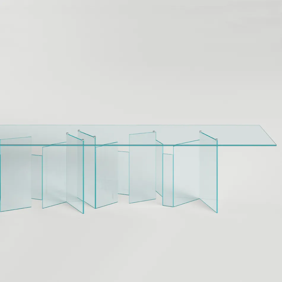 Dining Table with Base and Rectangular Glass Top Made in Italy - Thommy Viadurini