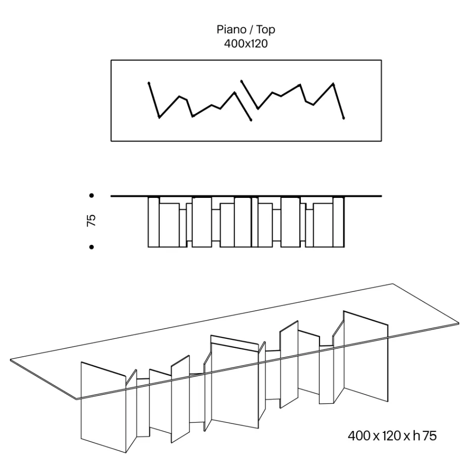 Dining Table with Base and Rectangular Glass Top Made in Italy - Thommy Viadurini