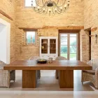 Dining Table with Double Base and 4 Rattan Chairs - Slide Viadurini