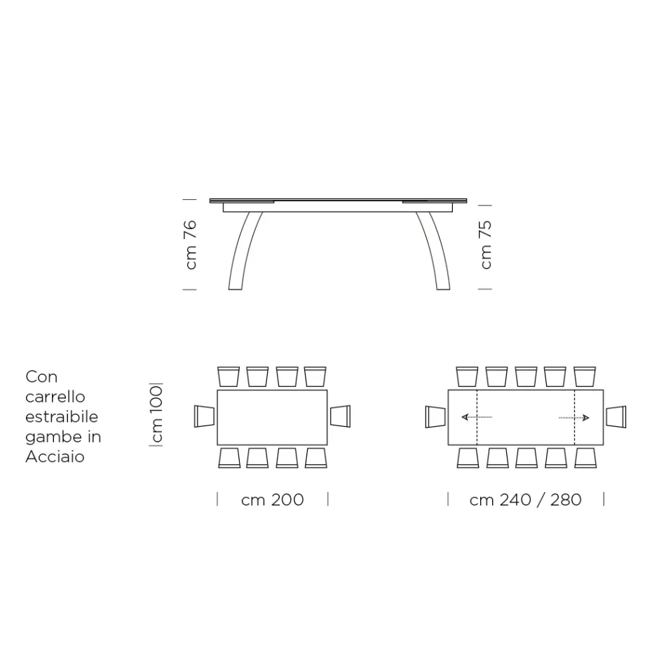 Dining Table with Extendable Glass Top Made in Italy - Antimo Viadurini