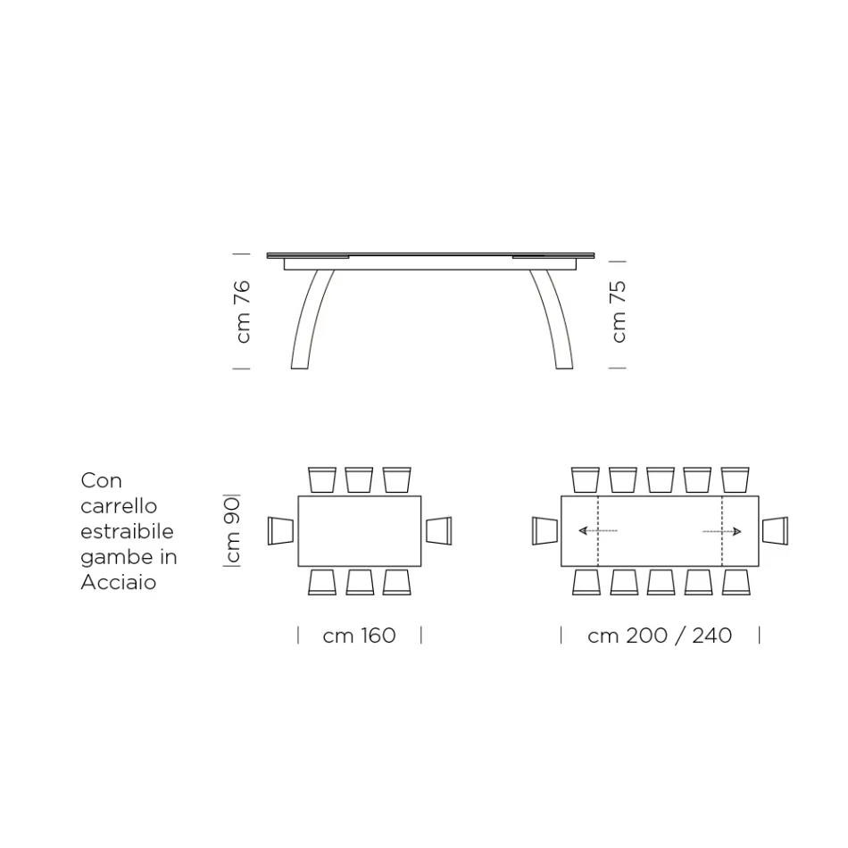 Dining Table with Extendable Glass Top Made in Italy - Antimo Viadurini