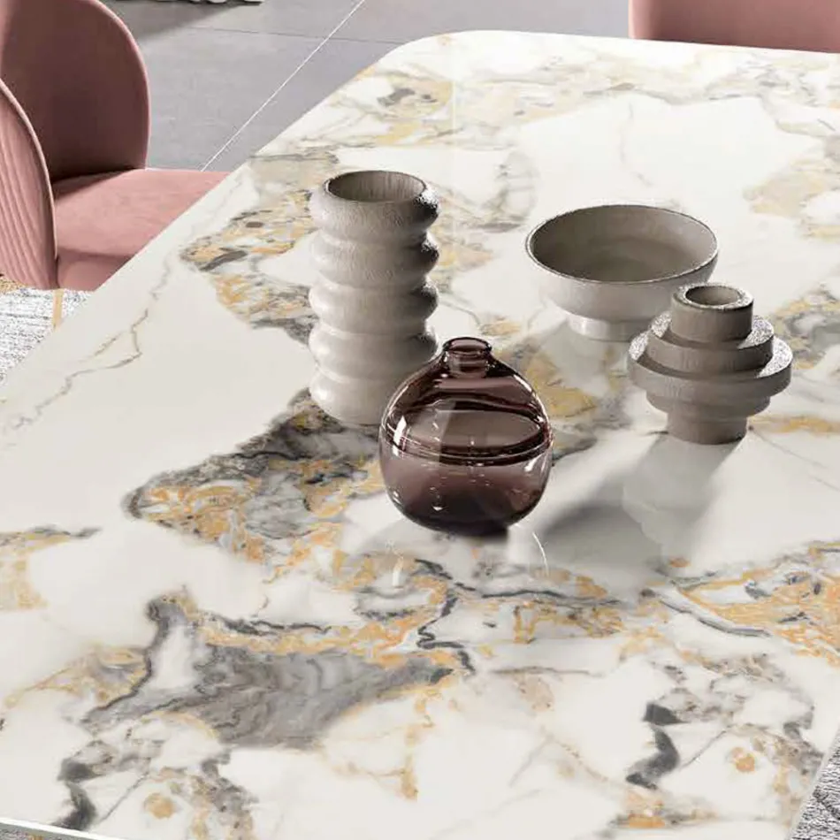 Dining Table with Marble Effect Ceramic Top Made in Italy - Mirco Viadurini