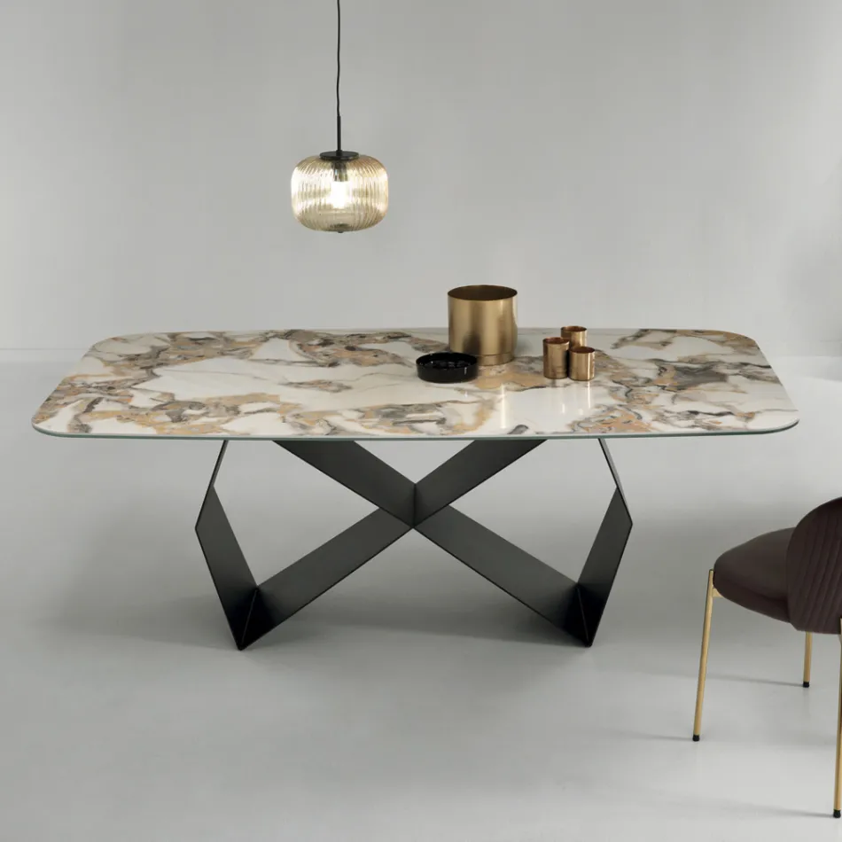 Dining Table with Marble Effect Ceramic Top Made in Italy - Mirco Viadurini