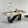 Dining Table with Marble Effect Ceramic Top Made in Italy - Mirco