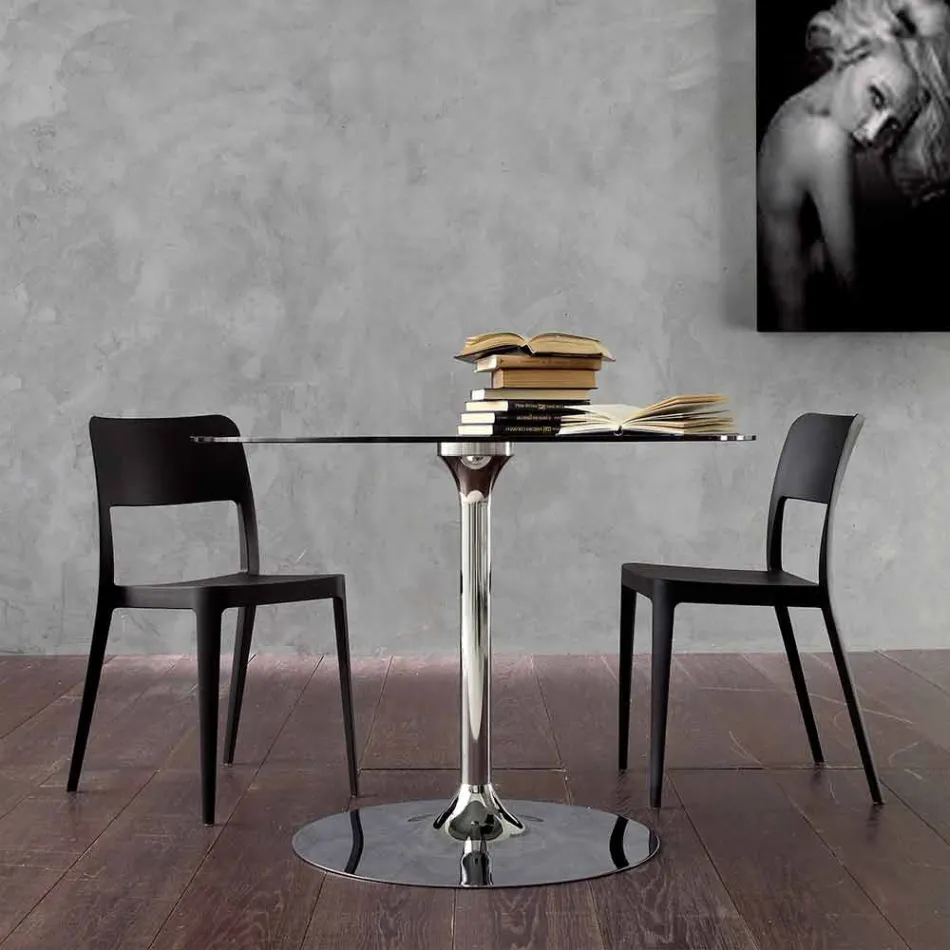 Dining Table with Crystal Top and Chromed Base Made in Italy - Tallio Viadurini