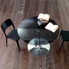 Dining Table with Crystal Top and Chromed Base Made in Italy - Tallio Viadurini