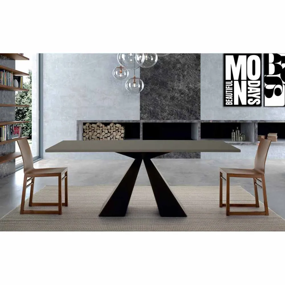 Dining Table with Fenix Top and Steel Base Made in Italy - Dalmatian Viadurini