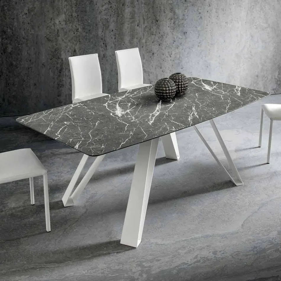 Dining Table with Hpl Top and Metal Base Made in Italy - Aresto Viadurini
