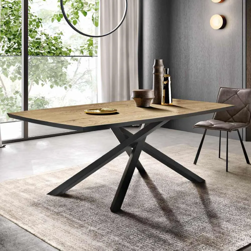 Dining Table with Oak Veneer Top Made in Italy - Antonino Viadurini