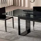 Dining Table with Smoked Glass Top and Metal Base 4 Dimensions - Speck Viadurini
