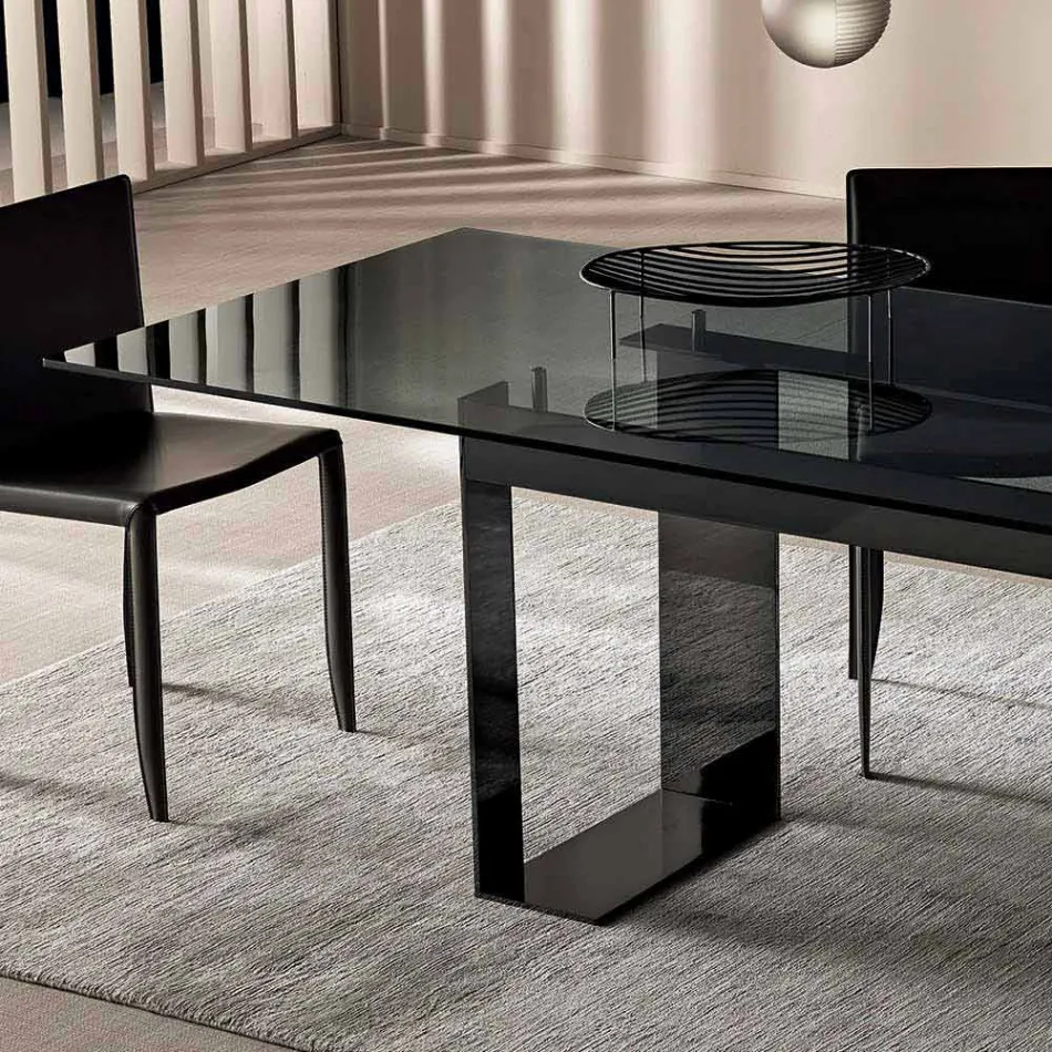 Dining Table with Smoked Glass Top and Metal Base 4 Dimensions - Speck Viadurini