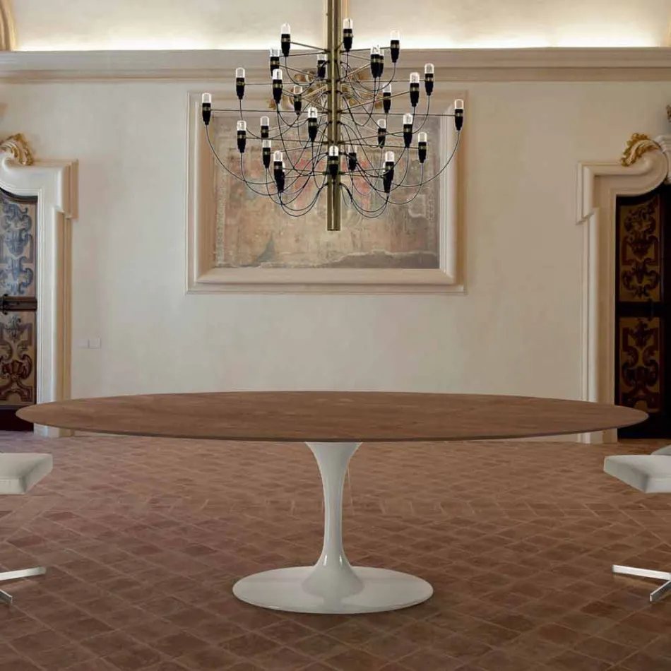 Dining Table with Oval Veneered Top Made in Italy - Dollars Viadurini
