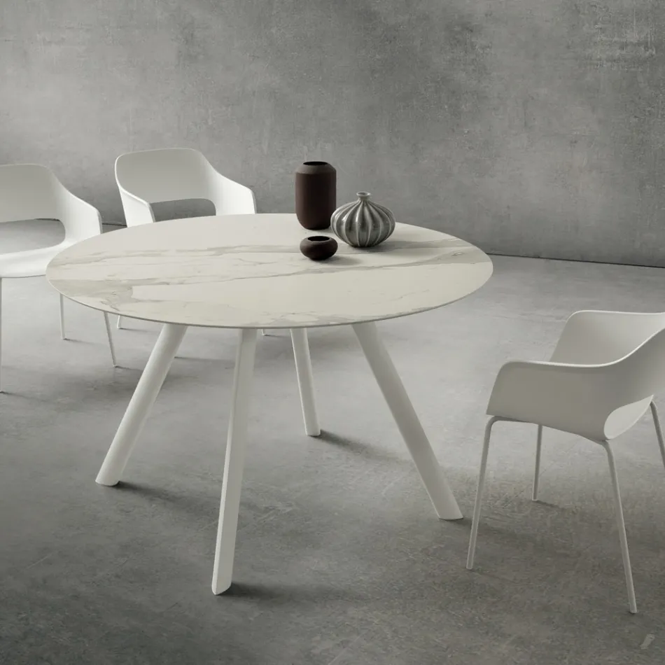 Dining Table with Round Laminam Top Made in Italy - Lingotto Viadurini