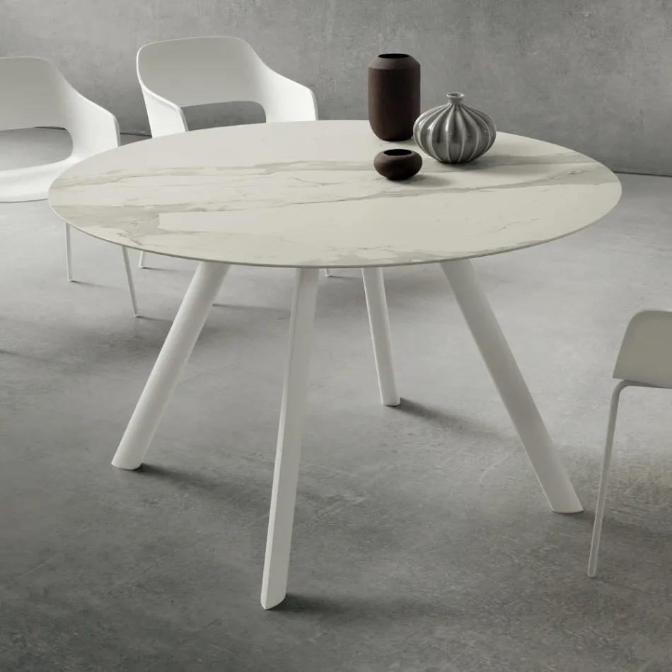 Dining Table with Round Laminam Top Made in Italy - Lingotto Viadurini