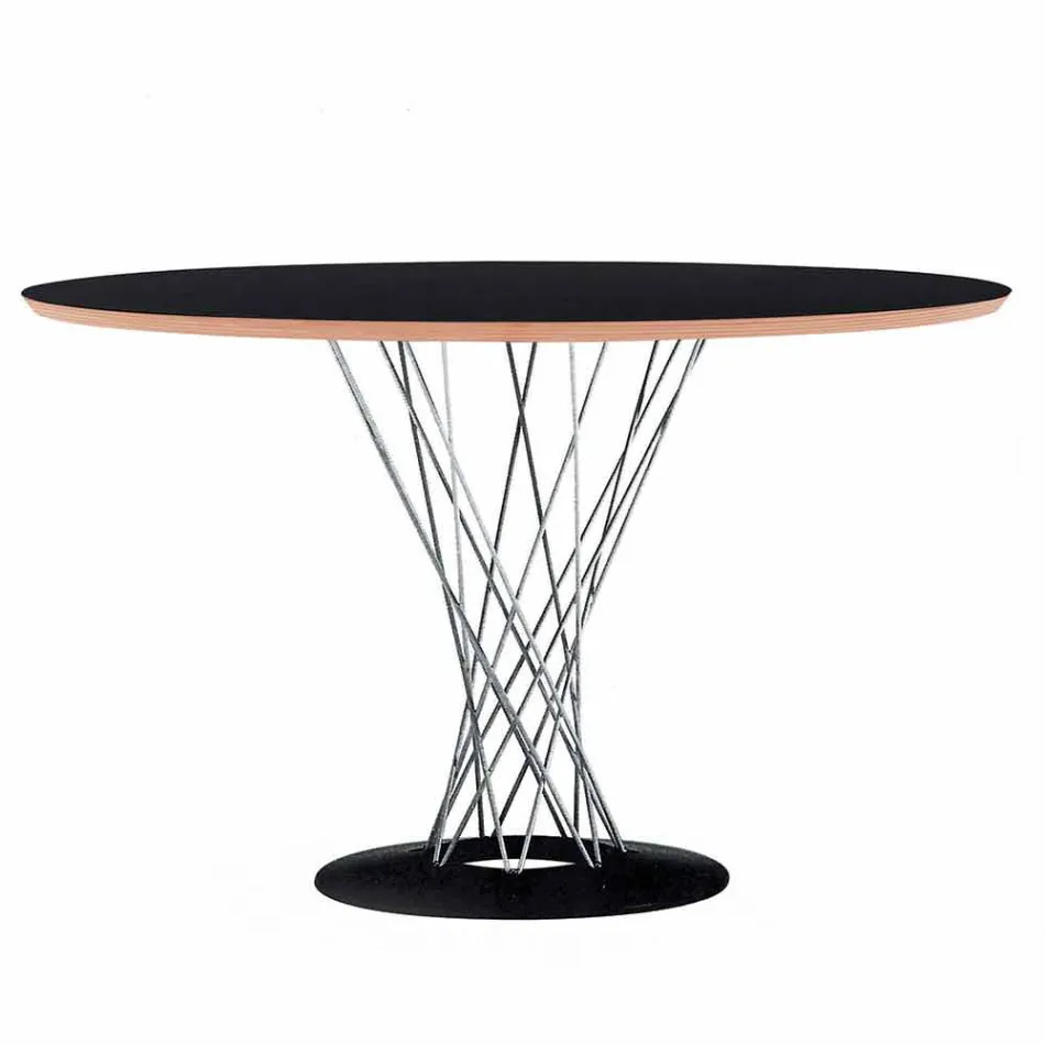 Dining Table with Round Top in Black Laminate Made in Italy - Plaza Viadurini