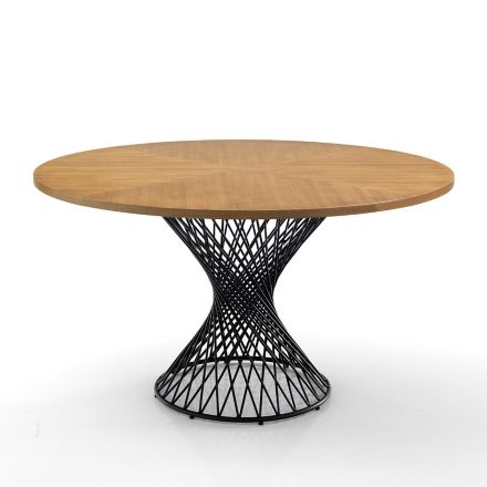 Dining Table with Round Top in Oak Veneered Mdf - Emmanuel Viadurini