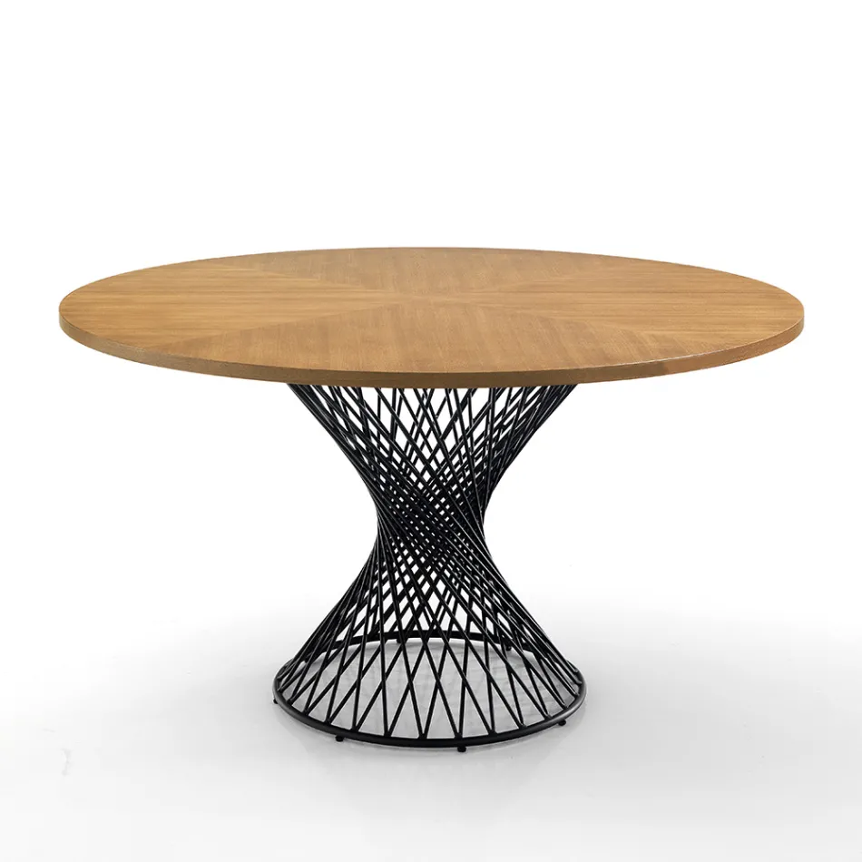 Dining Table with Round Top in Oak Veneered Mdf - Emmanuel Viadurini