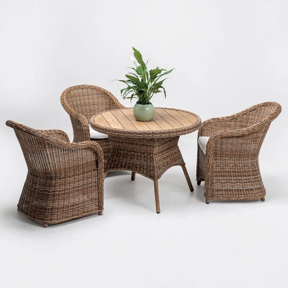 Outdoor Dining Table with Wide Stave Natural Teak Top - Melina Viadurini