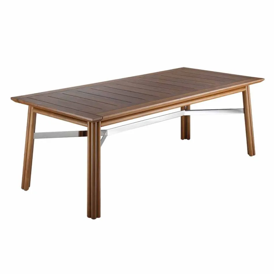 Garden Dining Table in Natural or Black Wood, Italian Luxury - Suzana Viadurini