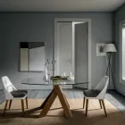 Lounge Dining Table Glass Top and Wooden Legs - Botanical Viadurini