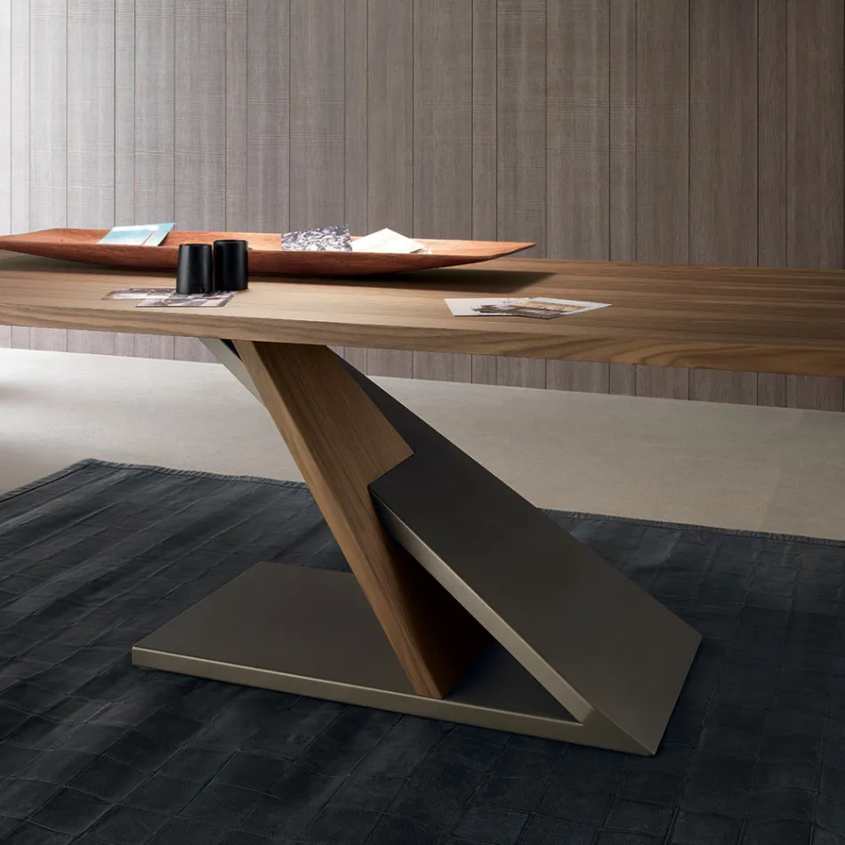 Design Dining Table in Metal Top in Canaletto Walnut - Zorato Wood Viadurini
