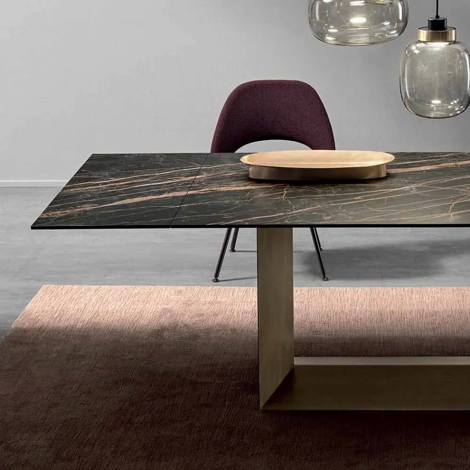 Extendable Dining Table in Ceramic and Metal Made in Italy - Dark Brown Viadurini