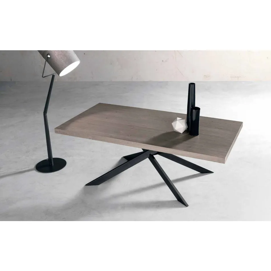 Design dining table in oak and metal made Italy Oncino Viadurini