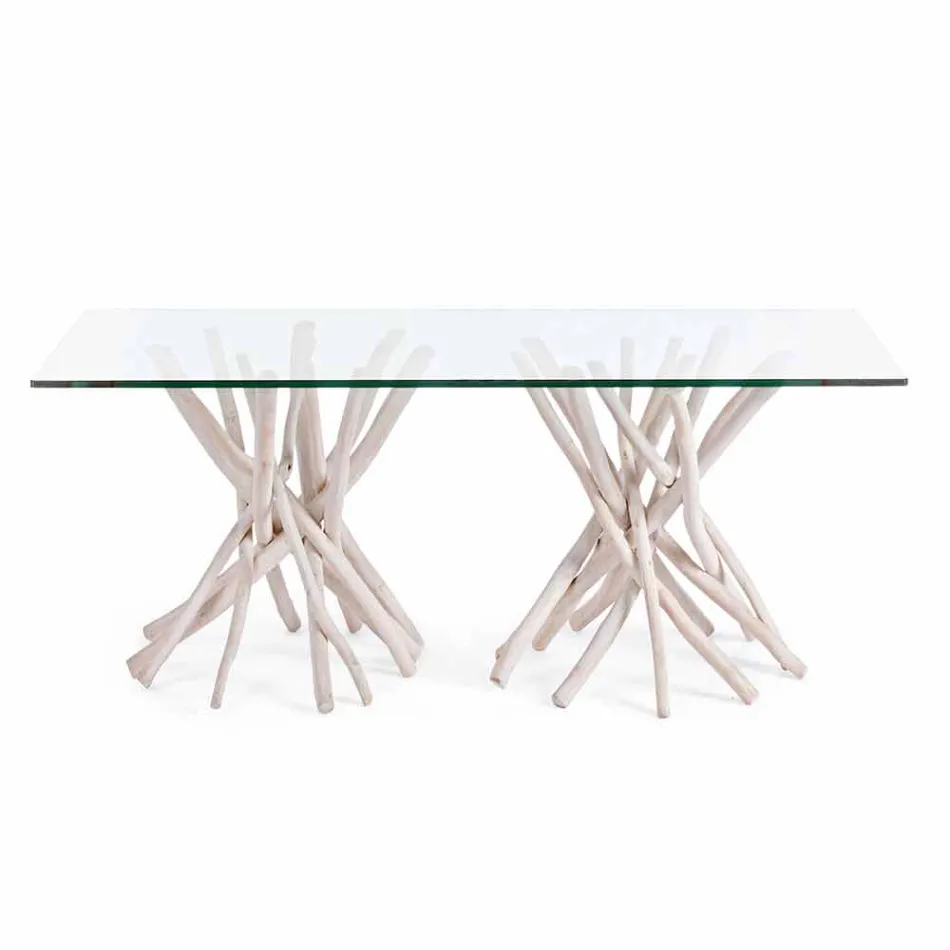 Design Dining Table in Glass and Bleached Teak Homemotion - France Viadurini