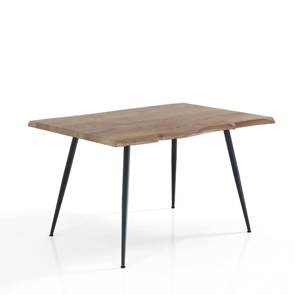 Steel Dining Table with Mdf Top in Oak Finish - Gherardo Viadurini