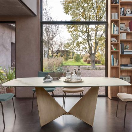 Dining Table in 3mm Ceramic and Metal Base Made in Italy - Peony Viadurini