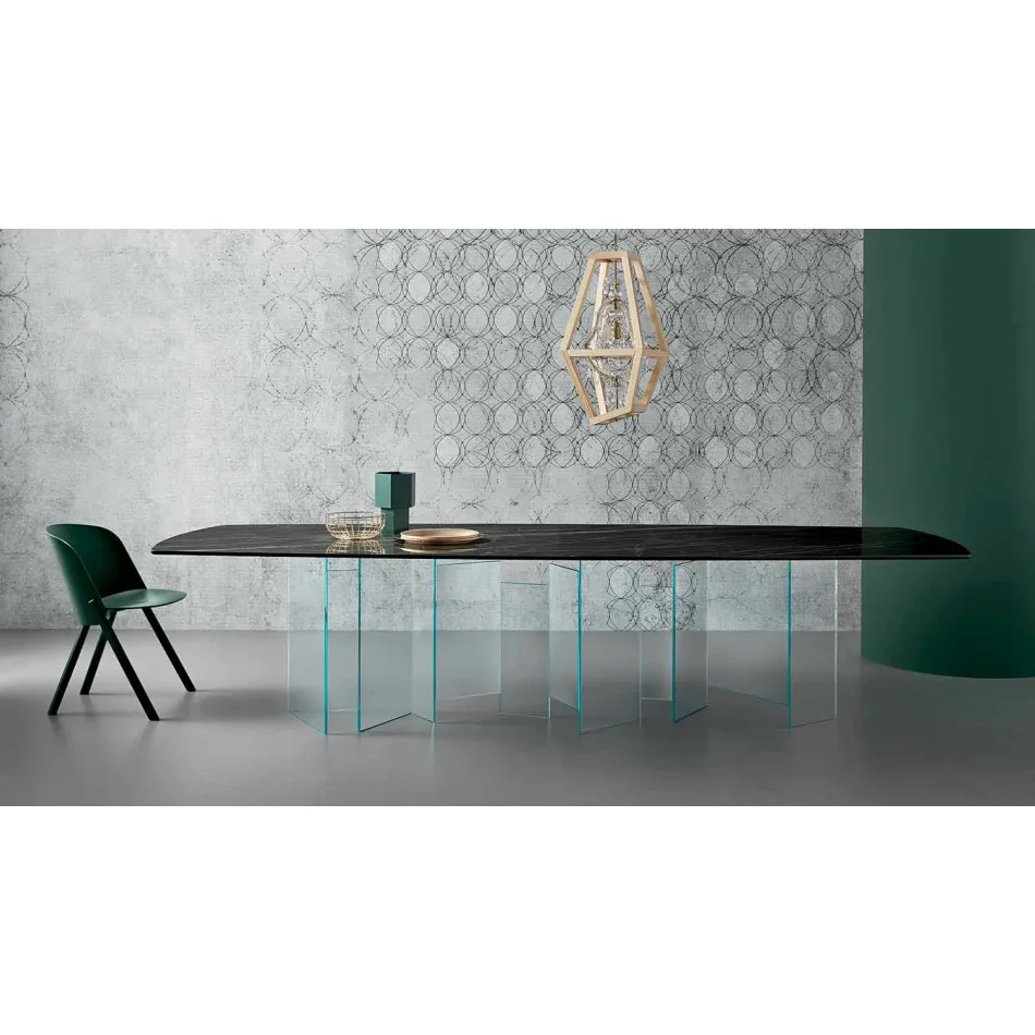 Ceramic Dining Table and Extralight Glass Base Made in Italy - Random Viadurini