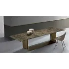 Emperador Ceramic and Bronze Metal Dining Table Made in Italy - Dark Brown Viadurini