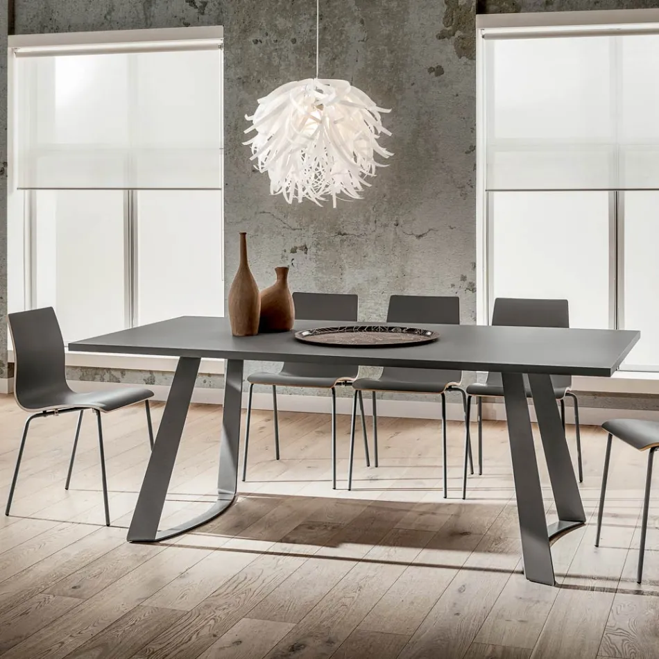 Luxury Fenix and Metal Dining Table Made in Italy - Pinocchio Viadurini