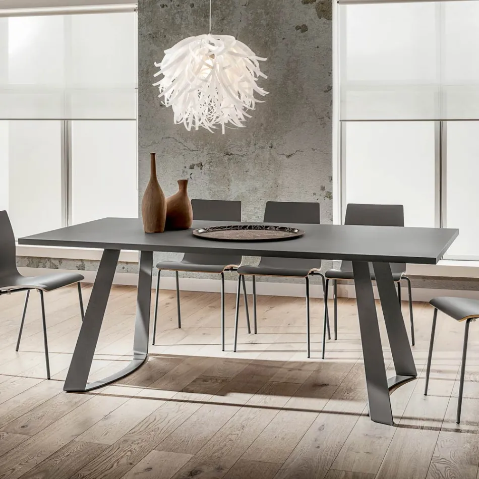 Luxury Fenix and Metal Dining Table Made in Italy - Pinocchio Viadurini