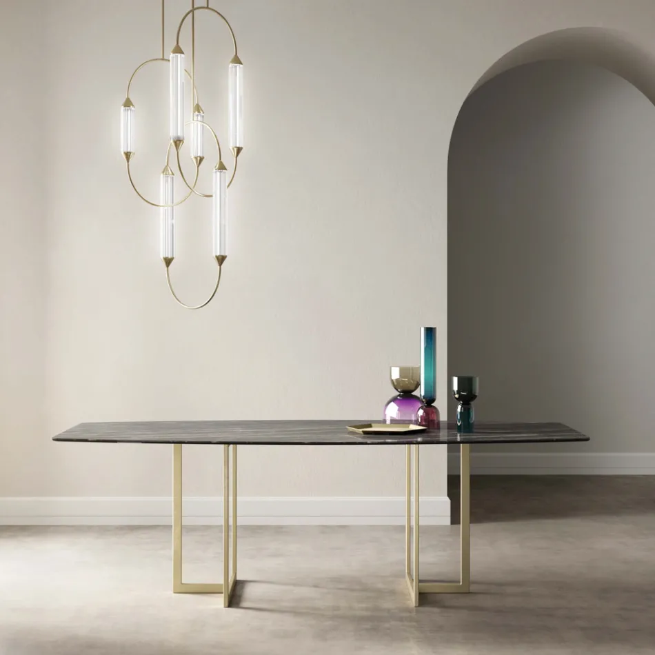 Dining Table in Porcelain Stoneware and Metal Made in Italy - Emilio Viadurini