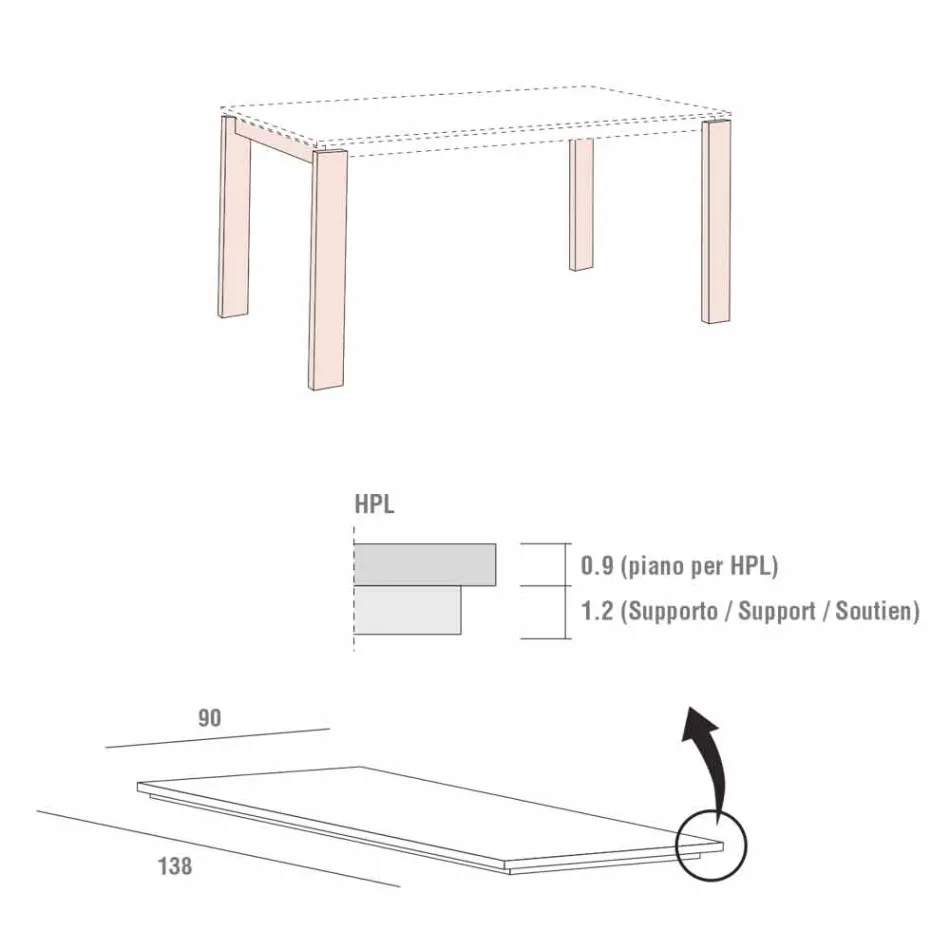 Dining Table in Hpl Marble Effect and Lacquered Metal Made in Italy - Jupiter Viadurini