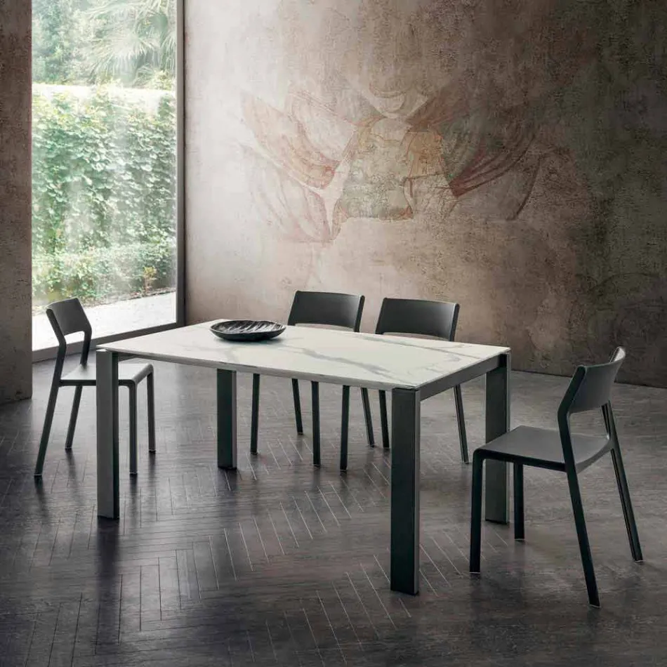 Dining Table in Hpl Marble Effect and Lacquered Metal Made in Italy - Jupiter Viadurini
