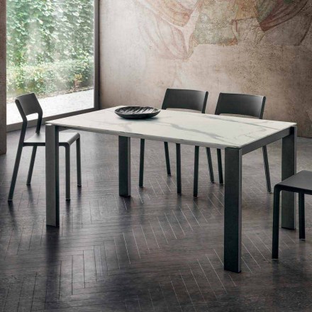 Dining Table in Hpl Marble Effect and Lacquered Metal Made in Italy - Jupiter Viadurini