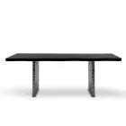 Dining Table in Veneer and Hammered Steel Made in Italy - Strappo Viadurini