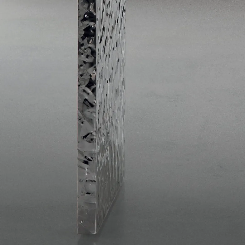 Dining Table in Veneer and Hammered Steel Made in Italy - Strappo Viadurini