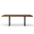 Dining Table in Veneer and Hammered Steel Made in Italy - Strappo Viadurini