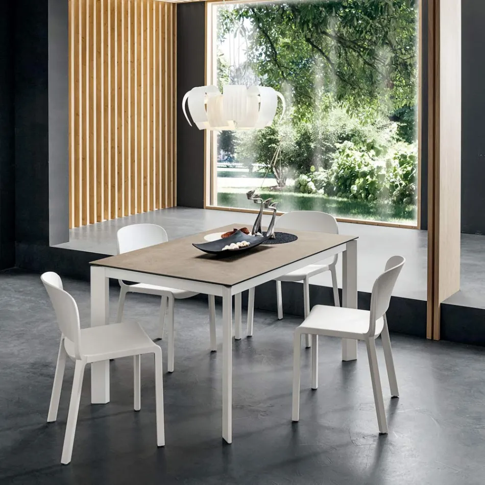 Dining Table in Laminam with Aluminium Structure Made in Italy - Bavaria Viadurini