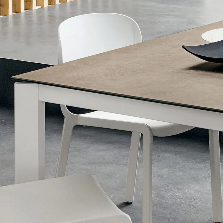 Dining Table in Laminam with Aluminium Structure Made in Italy - Bavaria Viadurini