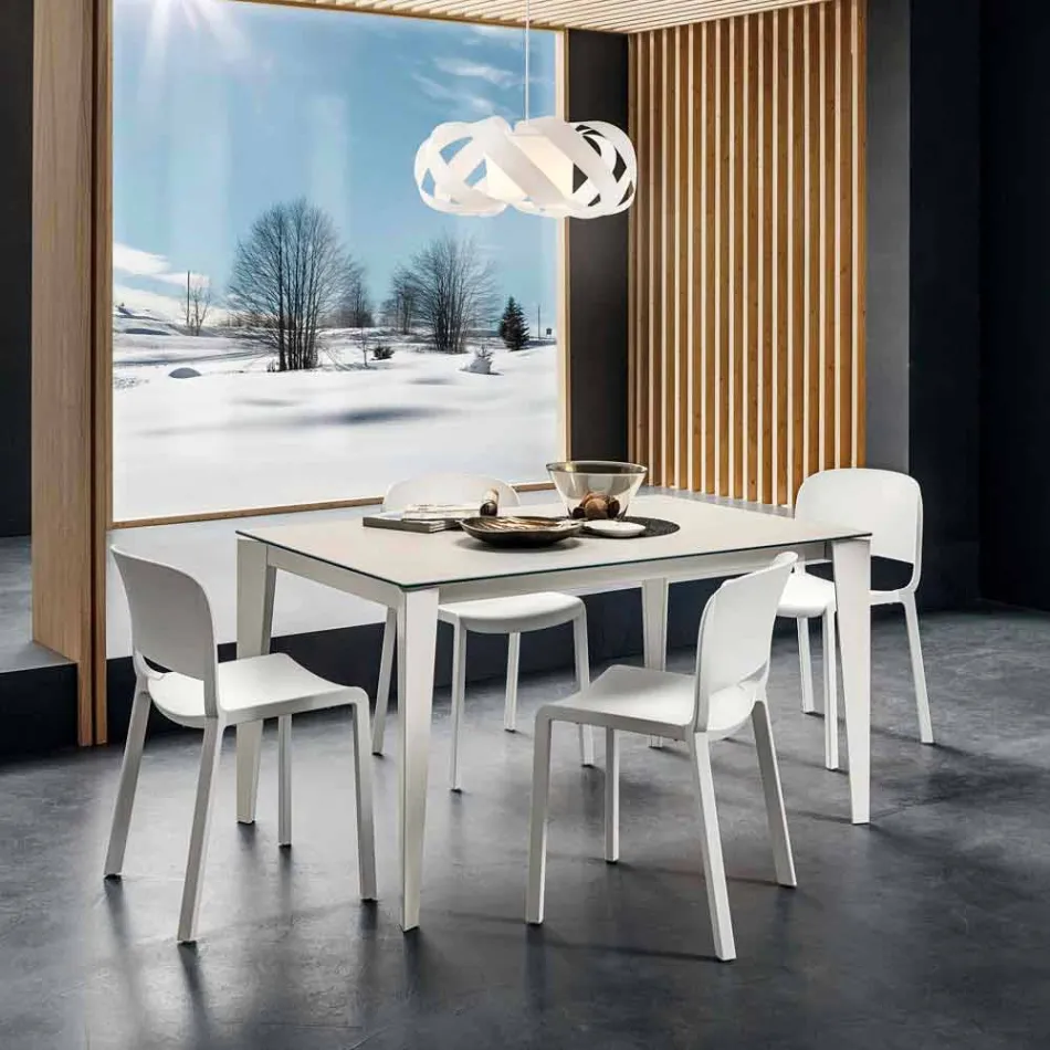 Dining Table in Laminam and Painted Metal Made in Italy - Efisto Viadurini